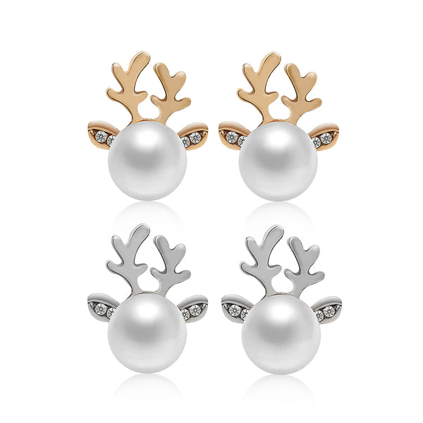 Elegant Xmas Reindeer Pearl Earrings