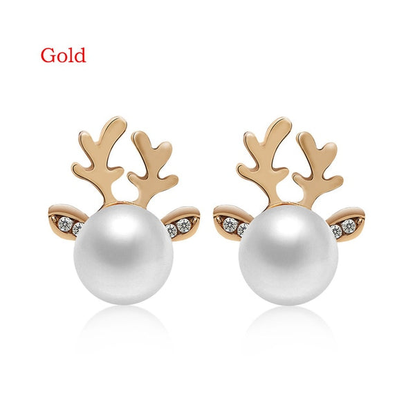 Elegant Xmas Reindeer Pearl Earrings