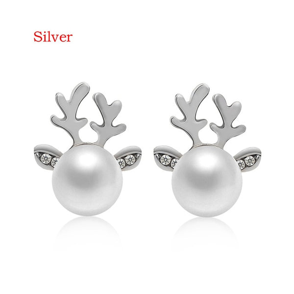 Elegant Xmas Reindeer Pearl Earrings