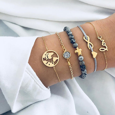 Bohemian 5pcs Natural Stone Beads Bracelet Set
