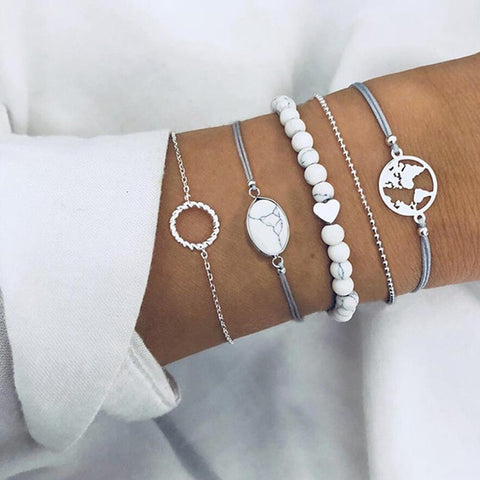 5pcs/set Bohemian marble Bracelet